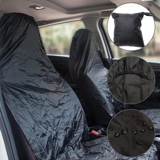 2 stuks - Autostoelhoezen - Stoelhoes - Universele Vrachtwagenstoelhoes - Universele Autostoelhoezen - Waterdicht - Voorstoelhoes - stofkap - met opbergtas - 138*56 cm - zwart van Merkloos — afbeelding 4