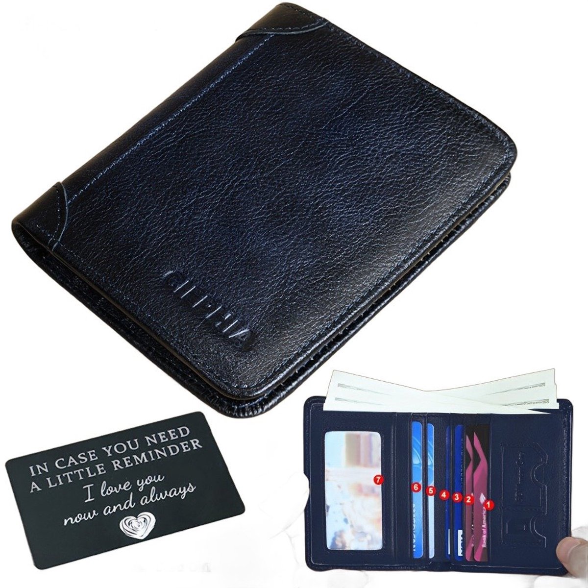 Currero Portomonee - Portemonnee Dames & Heren - RFID Anti Skim - Pasjeshouder - Klein Model - Met Rits - Kunstleer - Donkerblauw