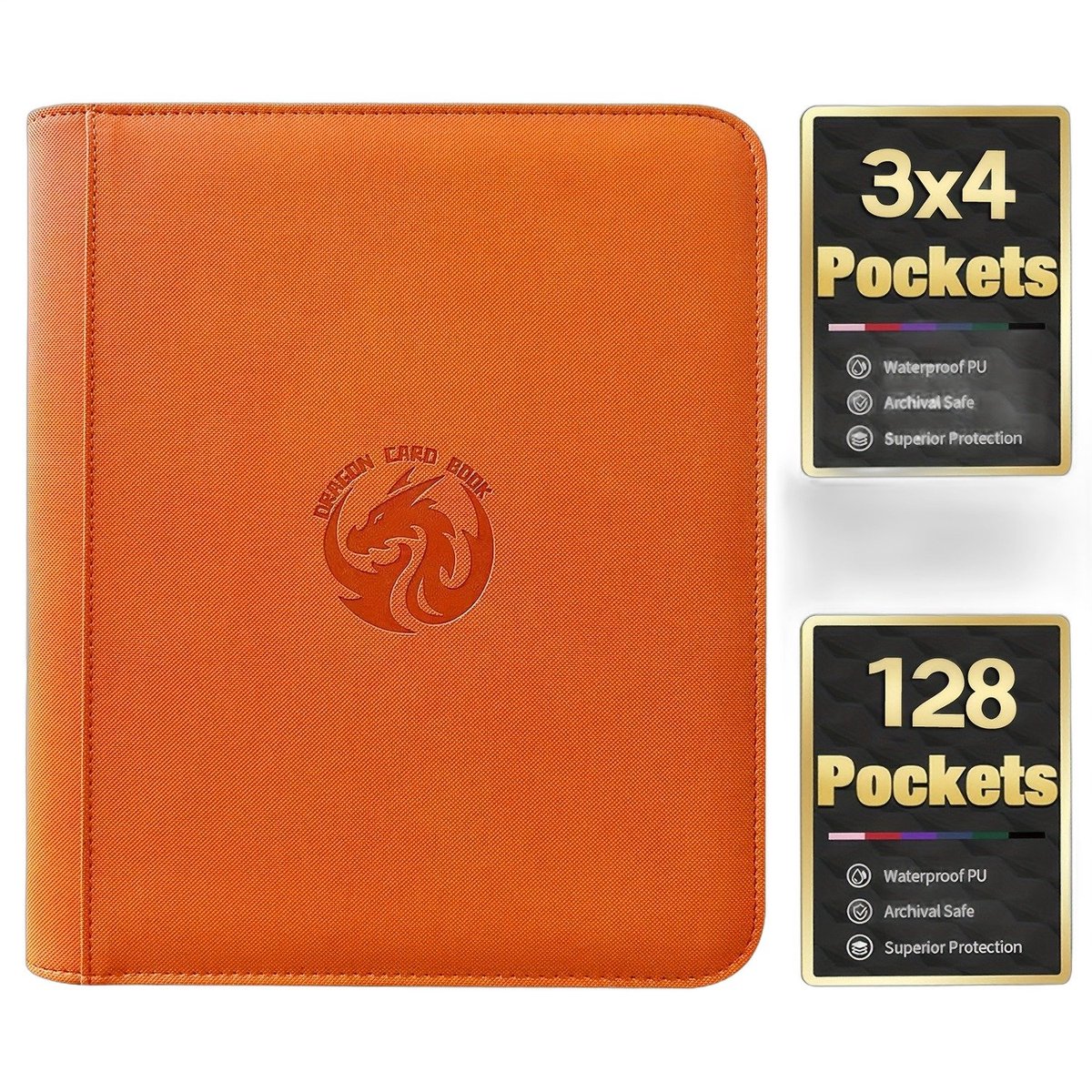Currero Toploader Binder - Verzamelmap Kaarten - Geschikt voor Pokemon - 4 Pocket - 9 Pocket - 12 Pocket - Trading Card Map - Toploadermap - Oranje - 128 Kaarten