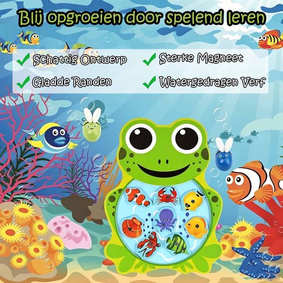 Magnetisch Houten Visspel - 8 Visjes 2 Hengels Speelgoedset - Kinderen van Hout Educatief Hengelspel Speelgoed - Voor Jongens en Meisjes Vanaf 3 Jaar Kindercadeaus (Kikker) — afbeelding 3
