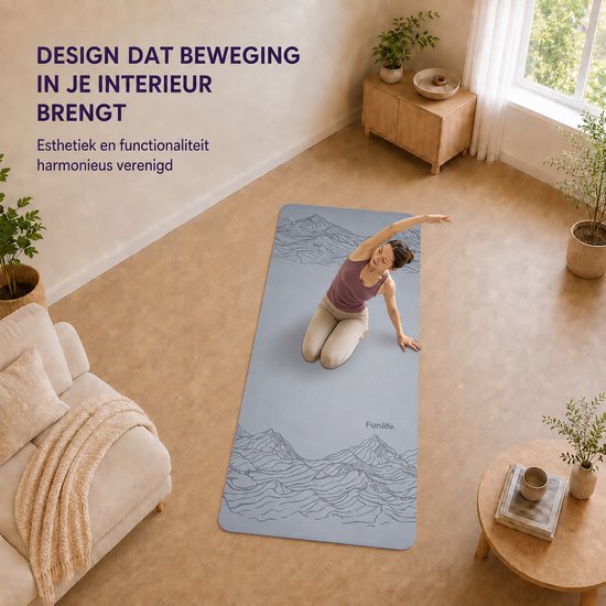 FunLife Yogamat 183 x 61 cm - 8 mm TPE Fitnessmat Antislip met Draagriem - voor Yoga, Pilates en Home Workout -Lichtgrijs — afbeelding 4