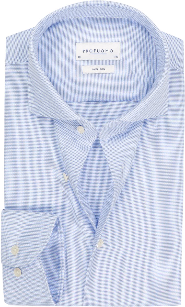 Profuomo slim fit heren overhemd - twill - lichtblauw - Strijkvrij - Boordmaat: 39 (EU maat: M)