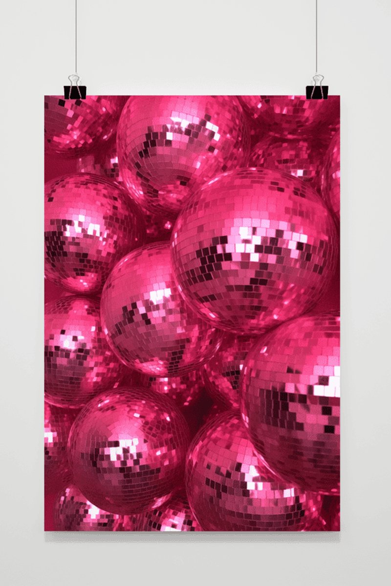 Roze Discoballen Poster - Discobal - Disco - Muurdecoratie - Aesthetic - Abstract - posters - formaat 70x100cm - Wanddecoratie - Aesthetic room decor - L1839YR