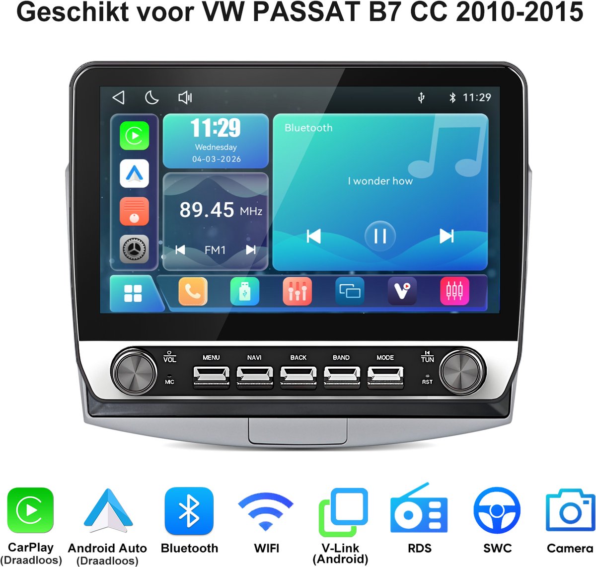 Junsun Linux Systeem Autoradio Geschikt voor VW PASSAT B7 CC 2010-2015 - Draadloos Carplay & Andriod Auto - 10.1 Inch HD TouchScreen - Bluetooth - Navigatie - WiFi - FM - RDS - Stuurwielbediening