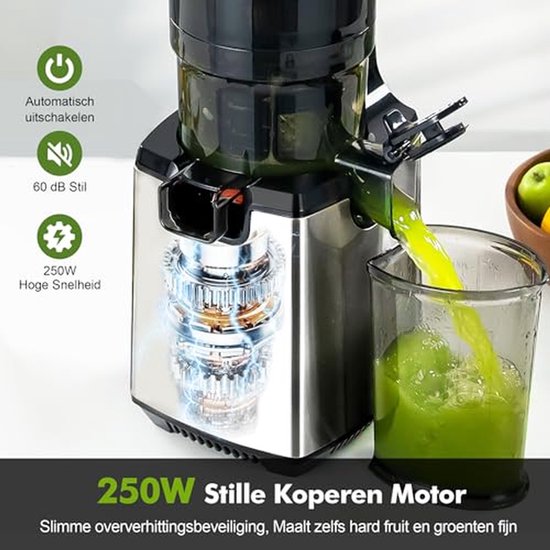 Slowjuicer - Fruitpers - Gezond Sap Maken - Extra Grote Vulopening - 1.8 Liter - Zilver — afbeelding 5