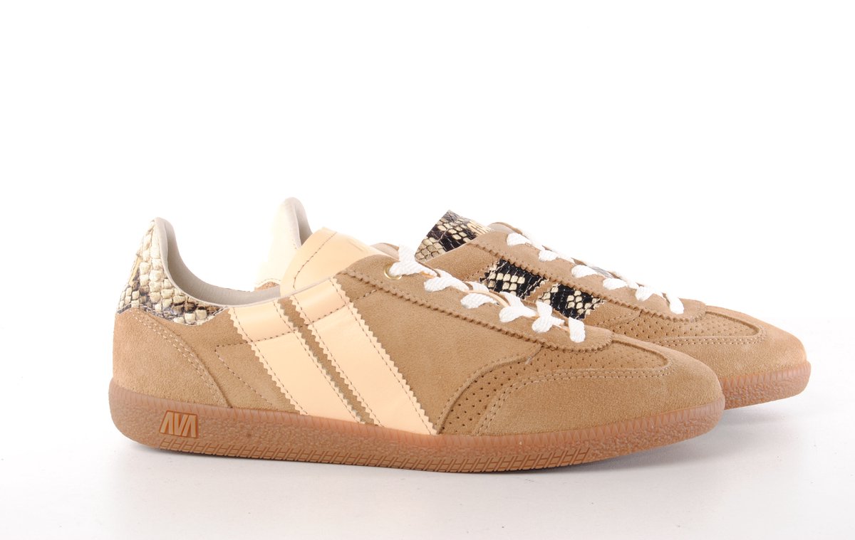 Caval dames sneaker Cava suède beige en bruine piton