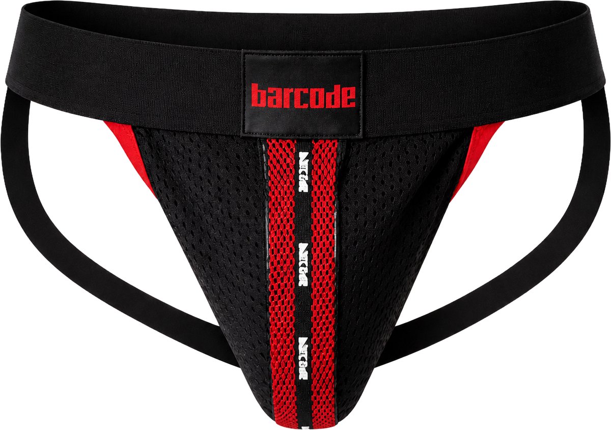 Barcode Berlin Mesh Jock Tel Black-Red - MAAT S - Heren Ondergoed - Jockstrap voor Man - Mannen Jock