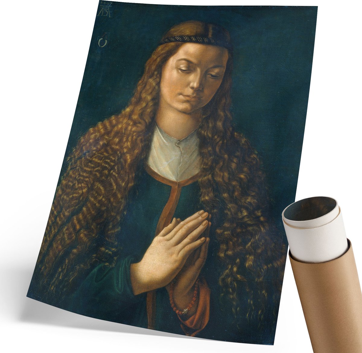 Coloray Polycanvas Wandposter - Portret Van Een Jonge Vrouw, Schilderen - 210 x 297 mm - Bruin Illustratie - Rechthoek - Interieurdecoratie - Woonkamer, Slaapkamer, Kantoor - Klassiek