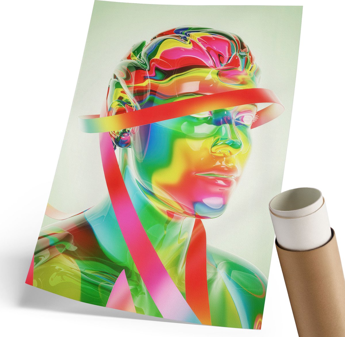 Coloray Polycanvas Wandposter - Kleurrijke Abstractie, Illustratie - 210 x 297 mm - Roze Poster - Rechthoek - Interieurdecoratie - Woonkamer, Slaapkamer, Kantoor - Modern
