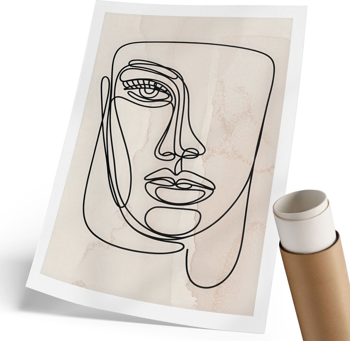 Coloray Polycanvas Poster - Gezichtsschets, Lijntekening - 210 x 297 mm - Beige Wanddecoratie - Rechthoek - Decoratieve poster - Woonkamer, Slaapkamer, Kantoor - Minimalist