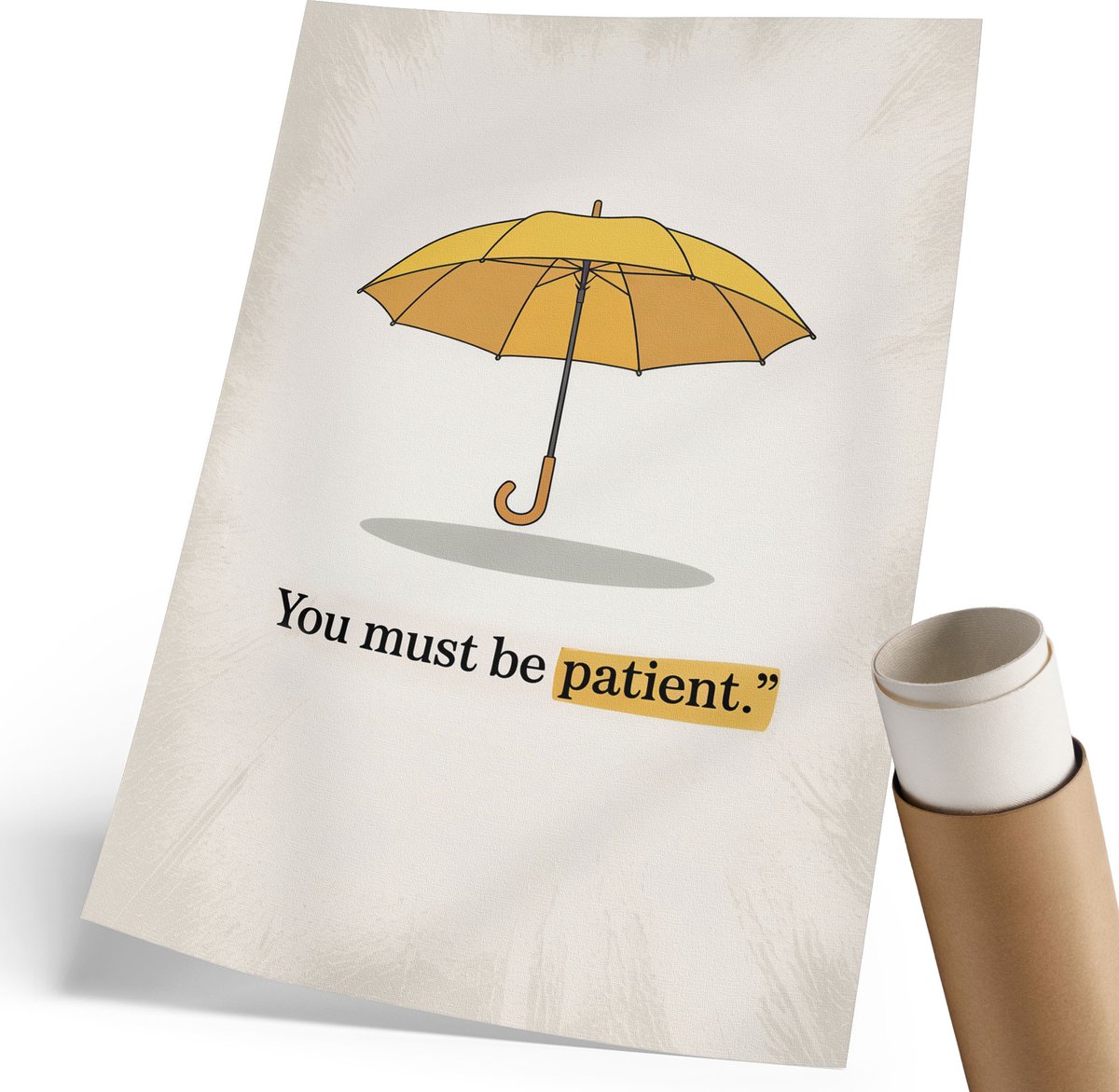 Coloray Polycanvas Wandposter - Gele Paraplu, Typografie - 210 x 297 mm - Geel Design - Rechthoek - Wandkunstwerk - Woonkamer, Slaapkamer, Kantoor - Minimalist