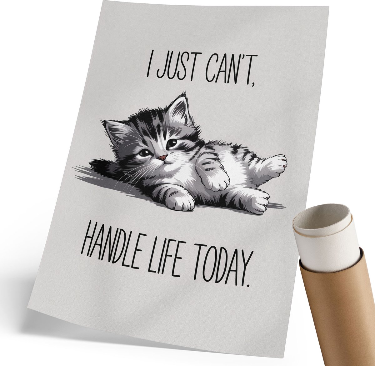 Coloray Canvas Poster Polycanvas - Schattig Katje, Illustratie - 210 x 297 mm - Grijs Patroon - Rechthoek - Kunstposter - Woonkamer, Slaapkamer, Kantoor - Humoristisch