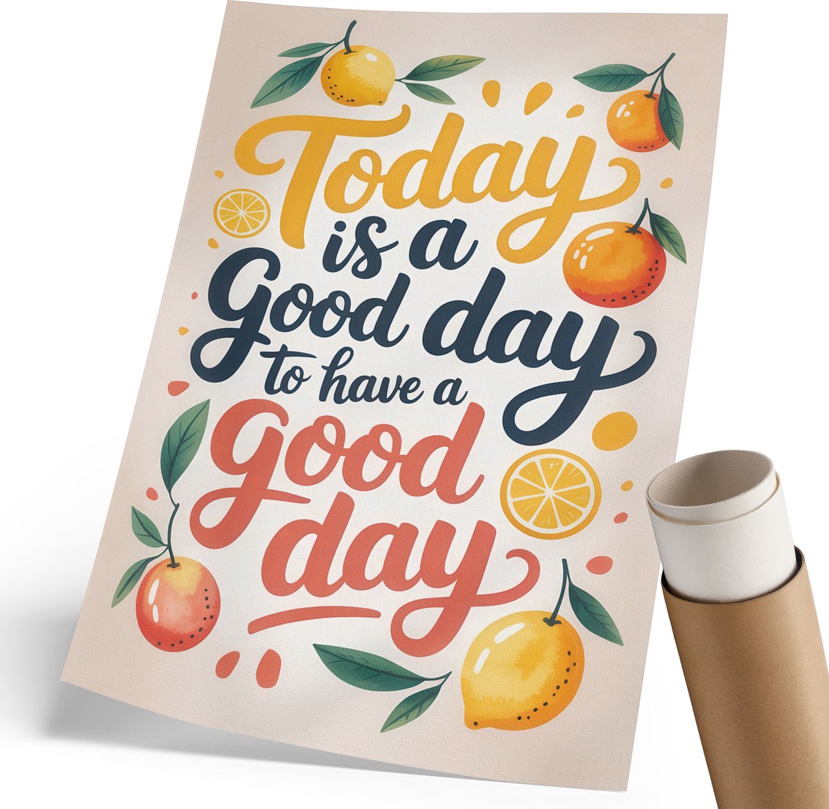 Coloray Polycanvas Poster - Goede Dag Illustratie, Typografie - 210 x 297 mm - Geel Illustratie - Rechthoek - Muurdecoratie - Woonkamer, Slaapkamer, Kantoor - Modern