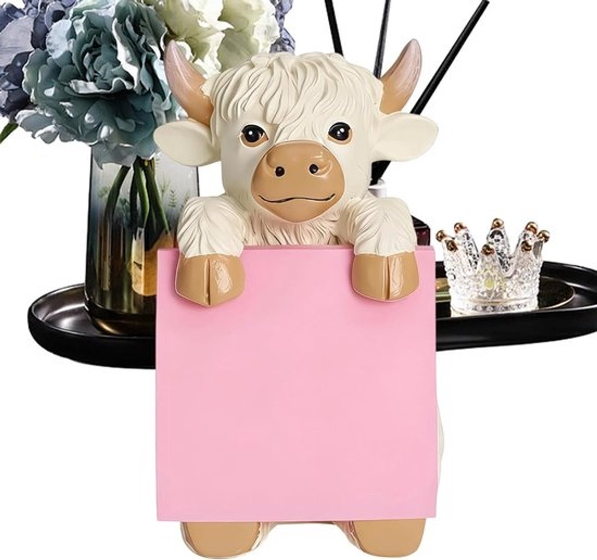 Koe Notitieblokhouder - Memo Dispenser - Bureau Organisatie - Hars Materiaal - 99 x 76 x 135 cm - Beige