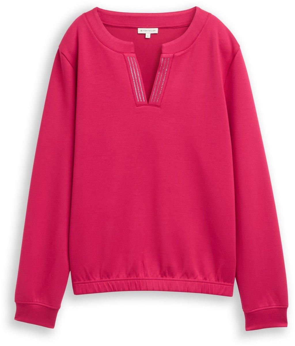 Tom Tailor - Scuba-sweatshirt met strass-steentjes - Maat XXL - dark pink