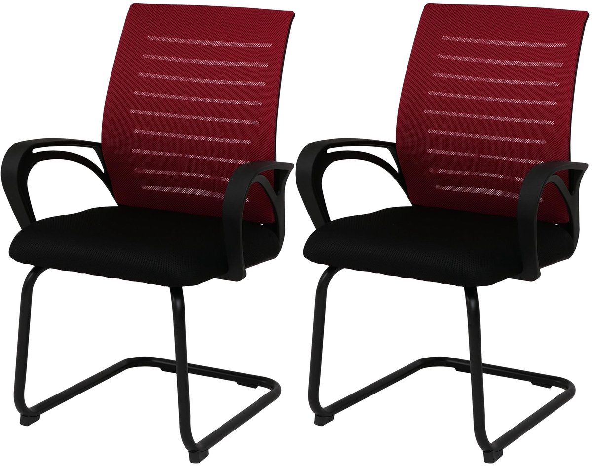 Set van 2 vergaderstoelen MCW-K51, bezoekersstoel als sledestoel, stof/textiel (250 g/m²) MVG ~ rood, frame zwart