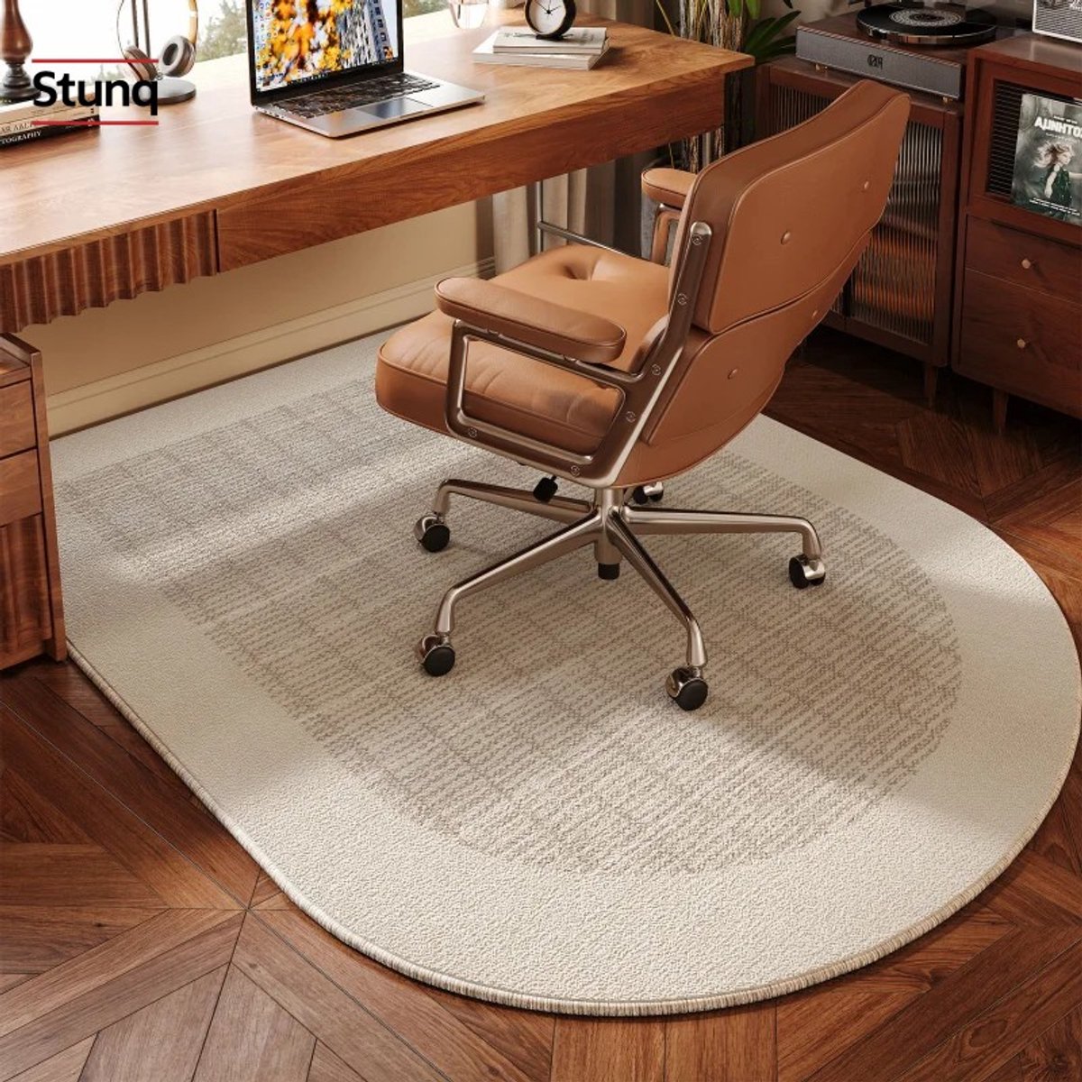 Stunq® Ovaal Bureaustoelmat Beige Antislip Wasbaar