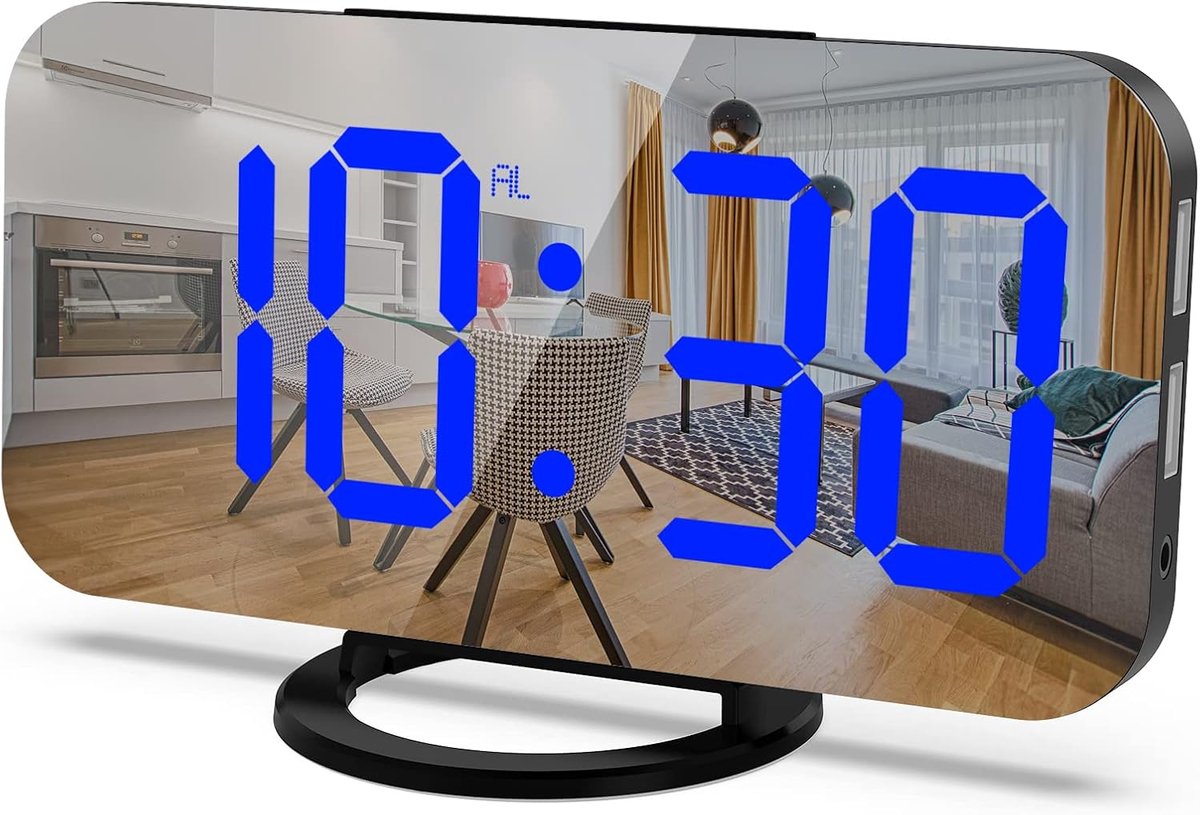 Digitale wekker met groot led-display, tafelklok, digitale klok, 6,7 inch display, 3-traps helderheidscontrole, dubbele USB-oplader, wekker voor nachtkastje, slaapkamer en kantoor