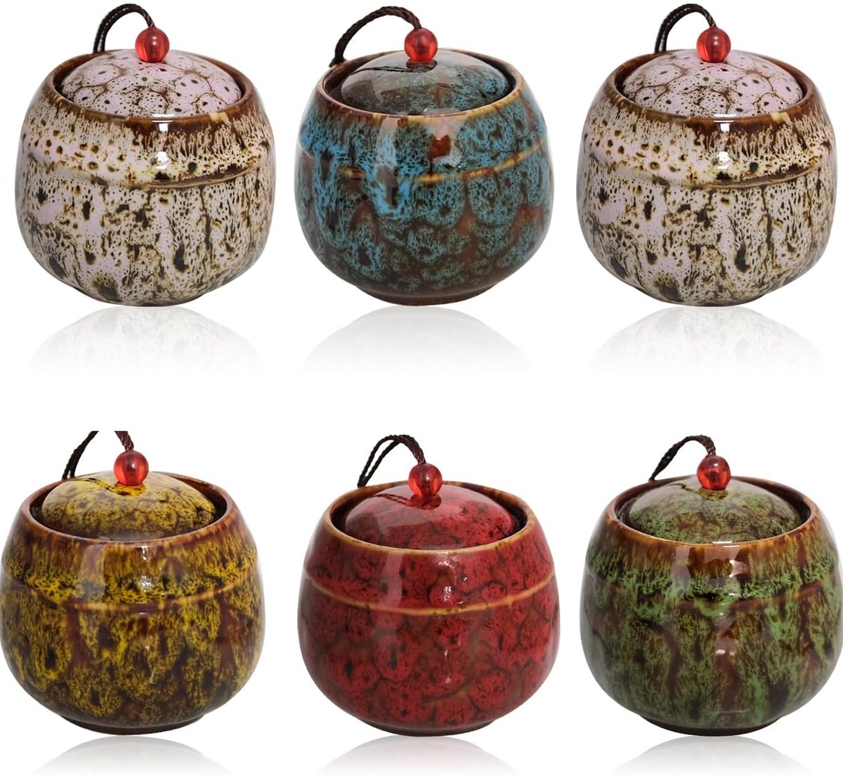 Set van 6 Keramische Mini Urnen - 52ml - Decoratieve Crematie Herdenkingsobjecten - voor Menselijke en Huisdier As - Persoonlijke Uitvaart Herdenking - Meerkleurig