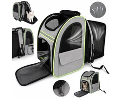 Wishdor Uitbreidbare en opvouwbare rugzak voor huisdieren - Met 360 graden ademend gaas - Veiligheidshaken - Voor reizen en wandelen - Polyester - Grijs - 34 x 28 x 44 cm