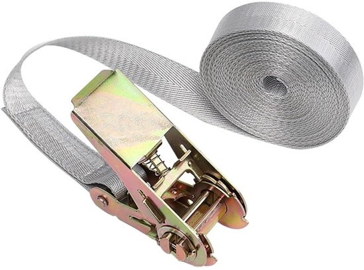 Ratchet spanbanden - Vastbinden riemen - Transport lading - Geen haken - 10 meter - Grijs
