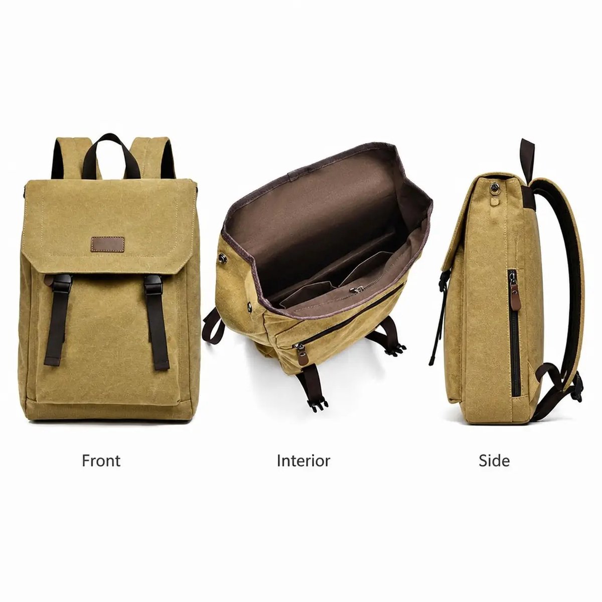 Vintage Canvas Laptoprugzak 15,6 Inch – Lichtgewicht Waterbestendige Rugzak met Grote Capaciteit – Casual Laptop Schooltas met Ritssluiting voor School, Werk, Reizen, Dagelijks Gebruik – Mannen & Vrouwen