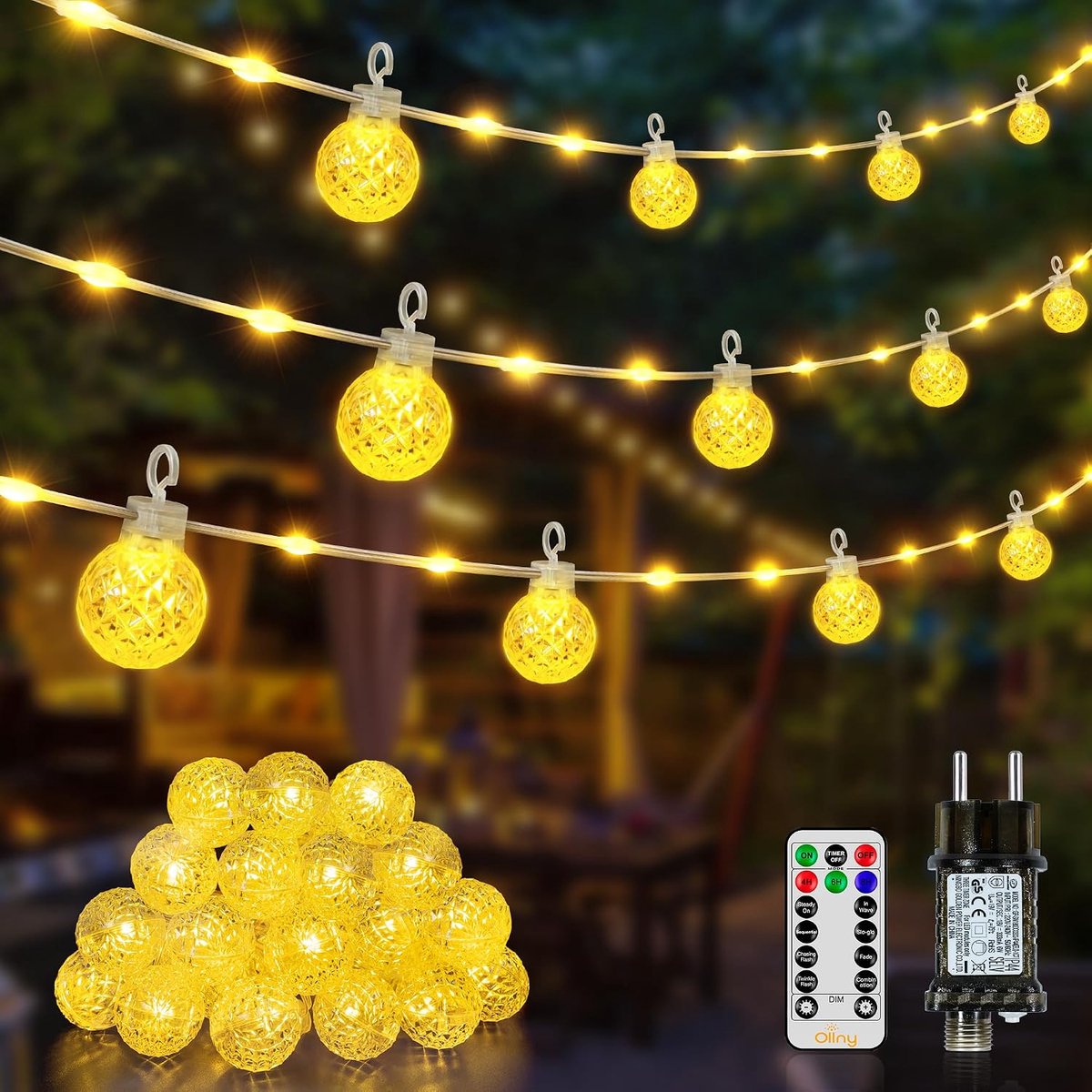 Campinglichtsnoer 20m - 120 LED - Met Stekker - Afstandsbediening - Warmwit - Binnen en Buiten