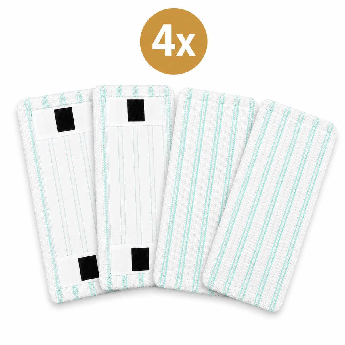 DIVERZA Dweildoek – Set van 4 Microvezel Vloerdoeken – Streeploos & Snel Absorberend – Compatibel met Leifheit Vloerwissers – 36,5 x 14,5 cm Wit/Groen