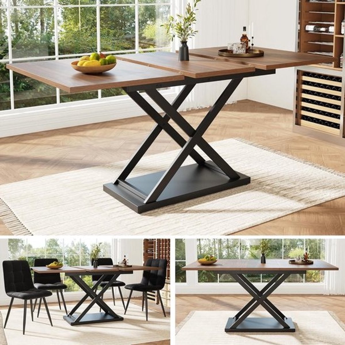 Uittrekbare Eettafel - Telescopische Tafel - Ruimte Besparen - Modern Design - 120-160 cm - Notenhout Zwart