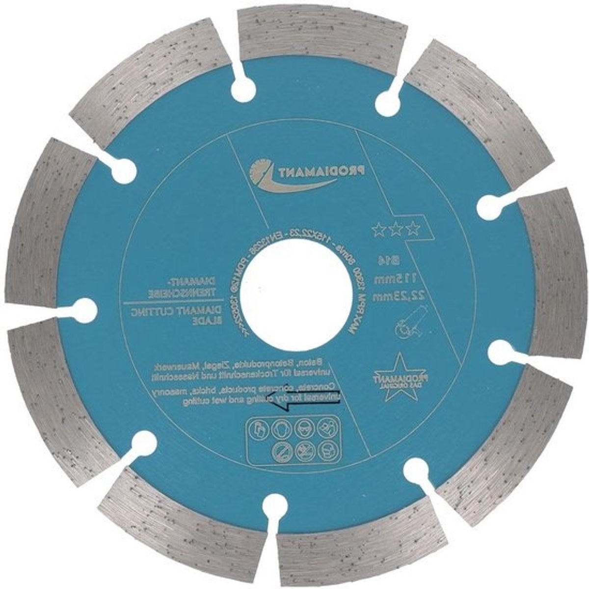Diamantdoorslijpschijf Beton - Diamantschijf Haakse Slijper - Bouwmaterialen Zagen - Universele Binding - 115 mm x 222 mm - Grijs