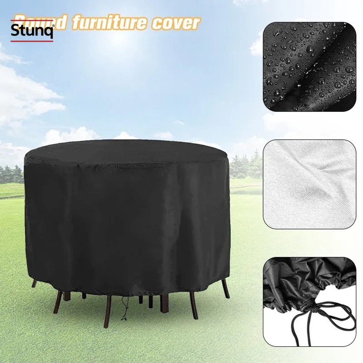 Stunq Ronde Tafelhoes voor Tuin - Waterdicht Oxfordstof - Zwart, 185x110 cm