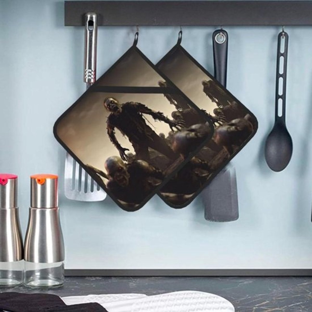 Pannenlappen met Zak - Ovenwanten Onderzetter - Hittebescherming Keuken - Dubbelzijdig Ontwerp - 20 x 20.5 cm - Zwart