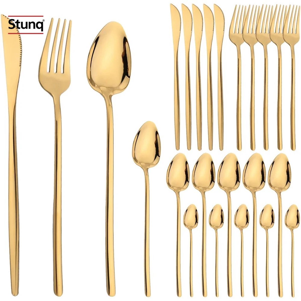 Stunq® 24-delige gouden bestekset roestvrijstalen kerstserviesset vork mes lepel