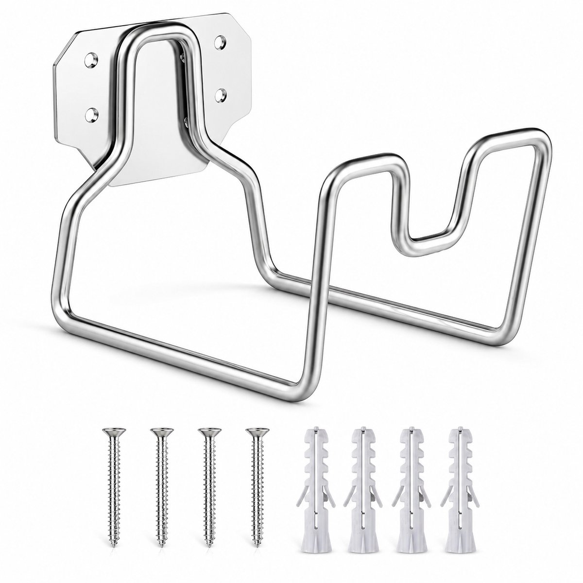 RVS Tuinslanghouder voor Wand – Slanghouder 18,5 x 10,4 x 12,2 cm – Wandhouder voor Tuinslang, Verlengkabel en Gereedschap – Zilver
