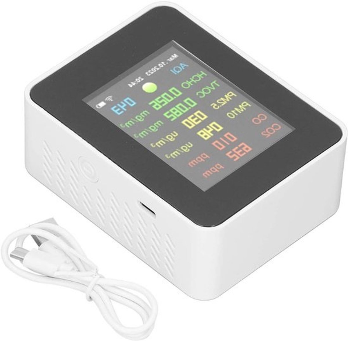 Luchtkwaliteitsmonitor - Luchtkwaliteitstester Detector - Binnenlucht Meten - Wifi Connectiviteit - 2000mAh Batterij - Wit