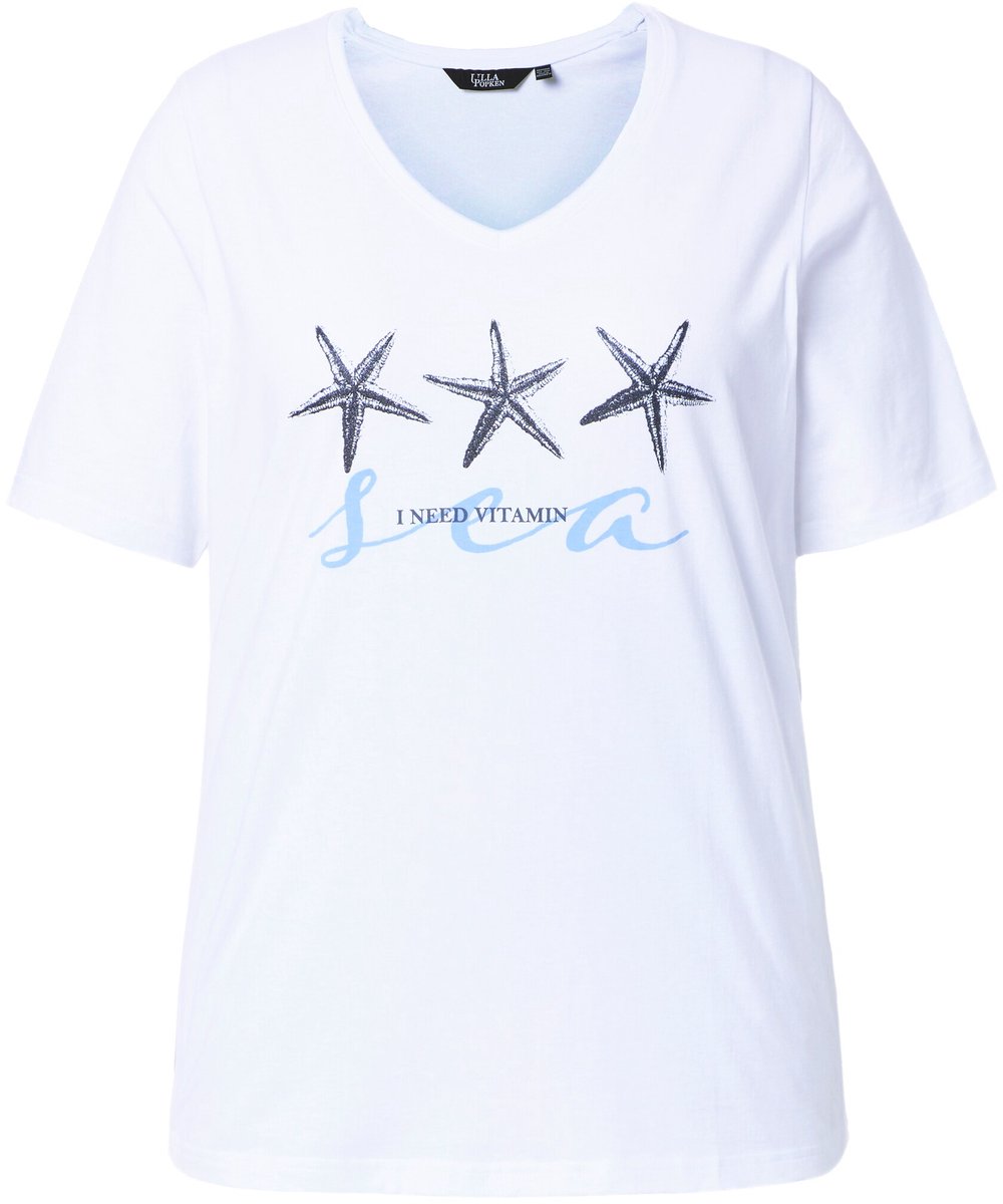 Ulla Popken - Dames - T-shirt zeester classic V-hals korte mouwen - Sneeuwwit - Maat 54+