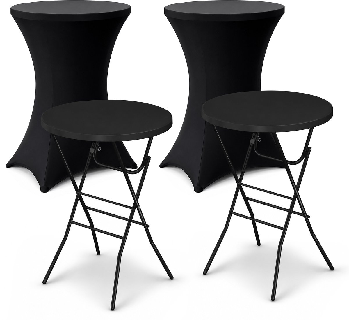 ADSafety Statafel – 2 Stuks – Inclusief Statafelhoes – Statafelrok – Inklapbaar – Stevige partytafel – Bartafel - Voor binnen en buiten – Ø80 x 110 cm - Zwart