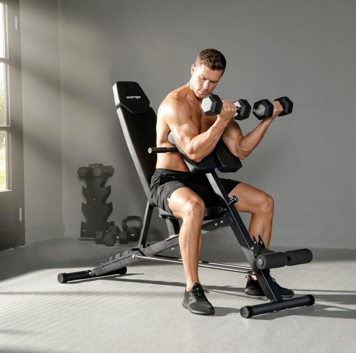 MODFU - Multifunctionele Halterbank - 6-Voudig Verstelbaar - Preacher Curl - Zwart