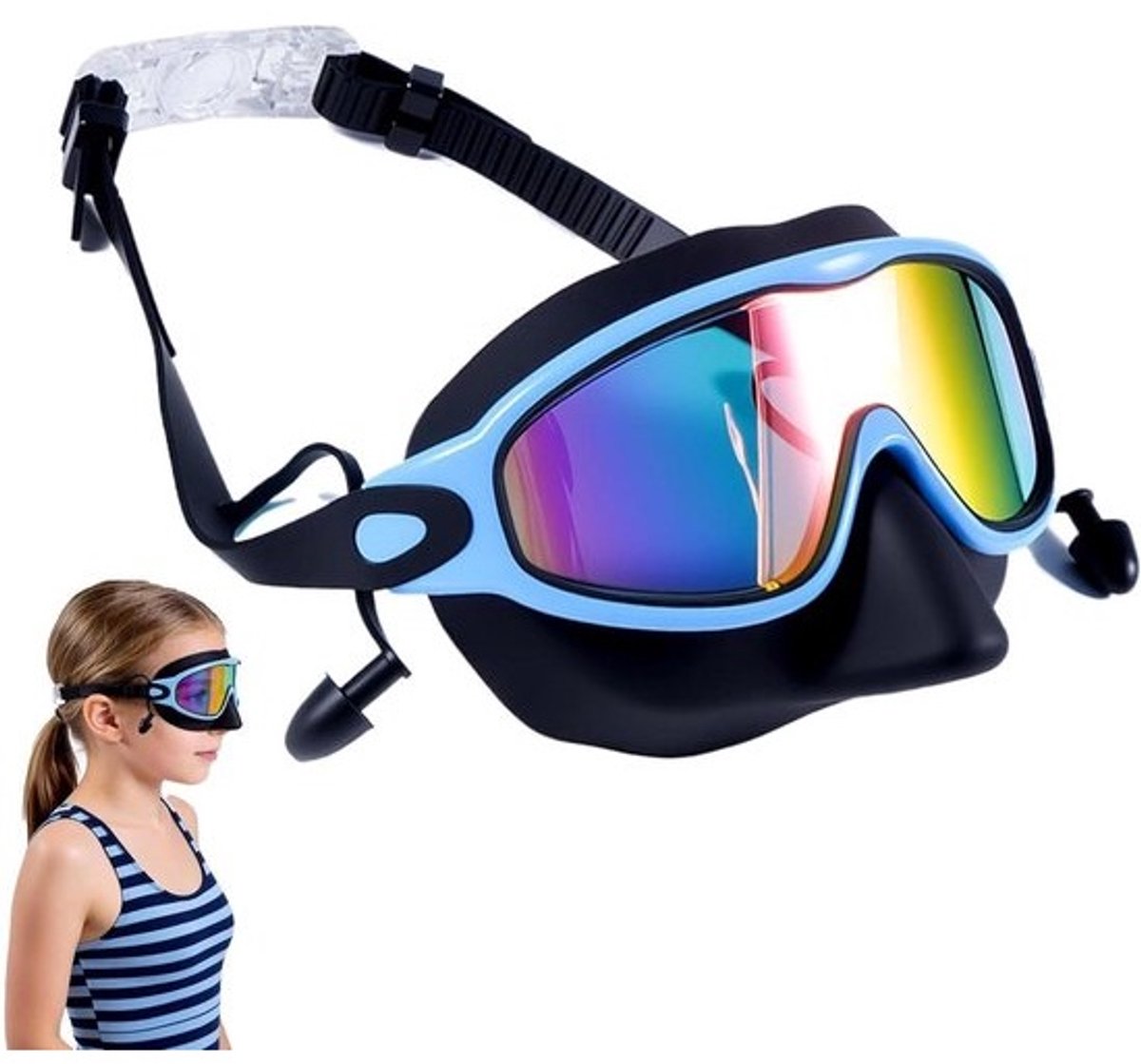 Kinderzwembril - Zwembril kinderen - Watersport plezier - Anti-condens breed zicht - 3-14 jaar - Blauw
