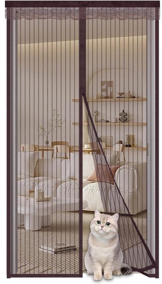 Magneet Klamboe Deurgordijn - Magnetisch Gordijn Vliegenbescherming - Insecten Buiten Houden - Automatische Sluiting Zonder Boren - 100x210cm - Bruin
