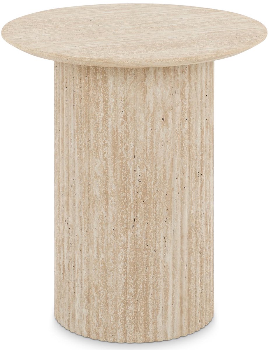 Bijzettafel TEBUR, rond, 45 cm, in travertinlook – beige