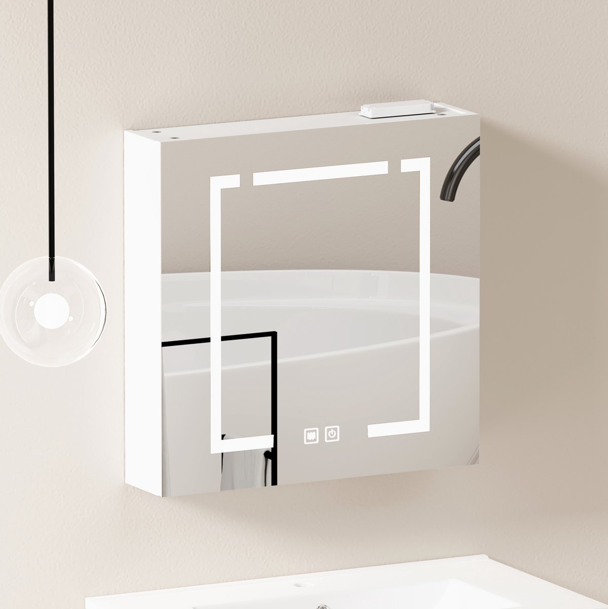 MODFU - Spiegelschrank - Wandkast - LED - Opbergruimte - Wit - 60 Cm
