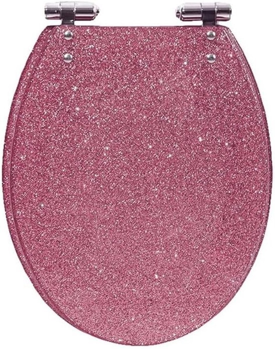 Glitter Toiletbril - Verfraaid Toiletdeksel - Badkamer Opknappen - Transparant Hars Ontwerp - 42 x 36 cm - Roze