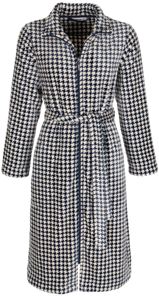 Badjas dames met rits - zacht fleece - ritssluiting en ceintuur - Pied de Poule - maat M (40-42)