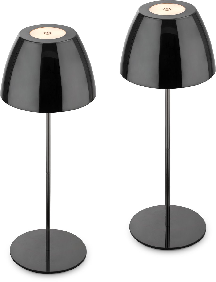 BRILONER Serina - Set van 2 Tafelampen oplaadbaar - dimbaar - touch - snoerloos - Ø13,5 x 36 cm - zwarte kleur