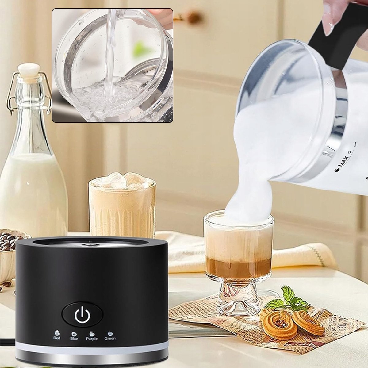 Glazen Melkopschuimer - Elektrische Melkopschuimer - Vaatwasserbestendig - 500 ml - Warm & Koud Schuim - 4 Standen - Automatische Uitschakeling - Milk Frother - Voor Latte & Cappuccino & Macchiato - Zwart — cadeau in Kookcadeaus - foto 4