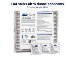 condooms 144 stuks – condooms extra dun – ultra dunne condooms – condooms met glijmiddel – condooms 52 mm – grootverpakking – FiTONE