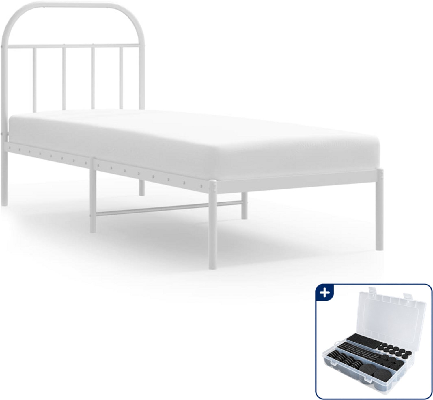 vidaXL bedframe met hoofdbord - 75 x 190 cm - metaal - wit - Inclusief antikrasvilt 177-delig