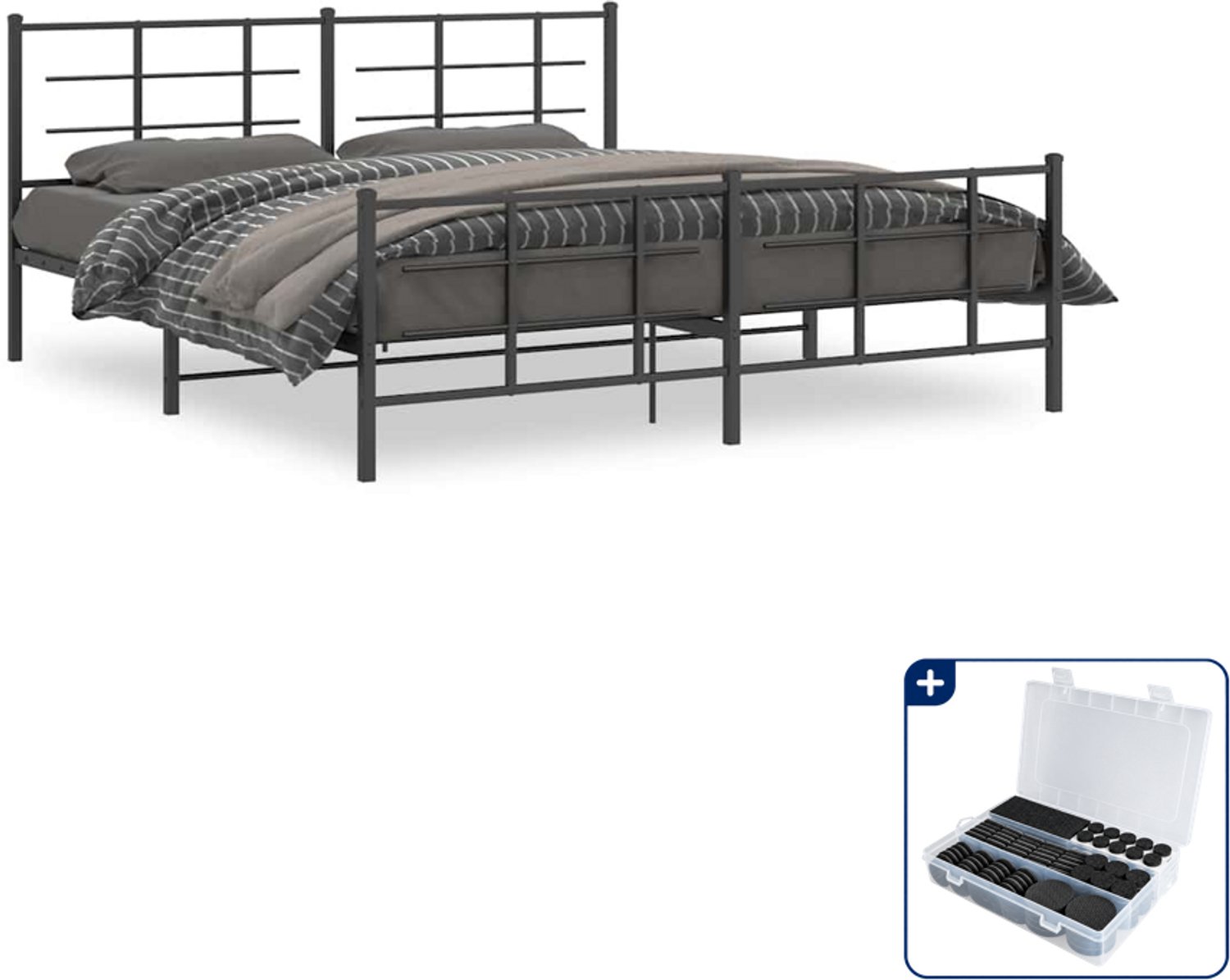 vidaXL Bedframe - 183 x 213 cm - metaal - zwart - Inclusief antikrasvilt 177-delig
