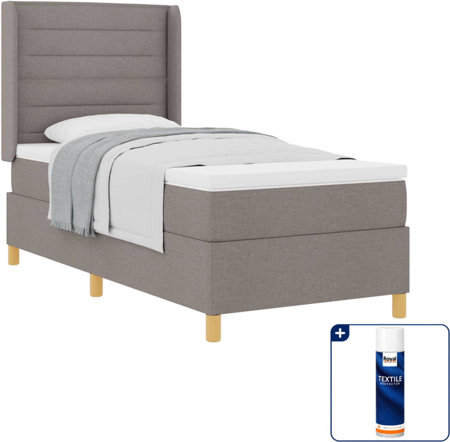 vidaXL boxspringbed - 100 x 200 cm - taupe - Inclusief textielbeschermer 500 ml